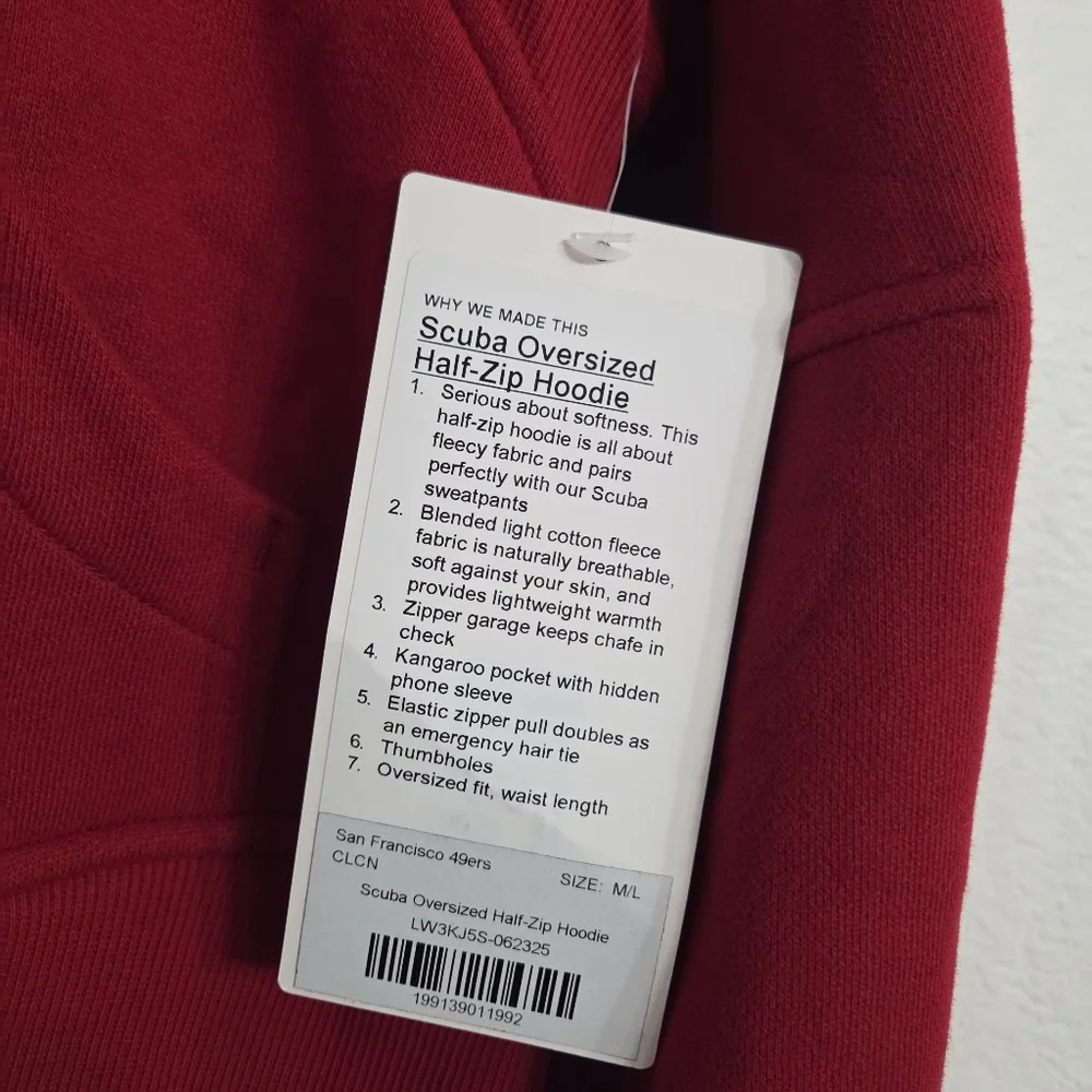 NWT Women's San Francisco 49ers Lululemon Scuba Half-Zip Hoodie Medium/Large Red - Picture 7 of 13
